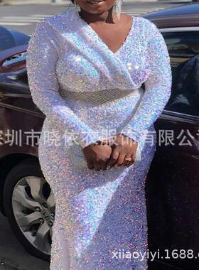 Mid waist plus size sequined dress evening gown
