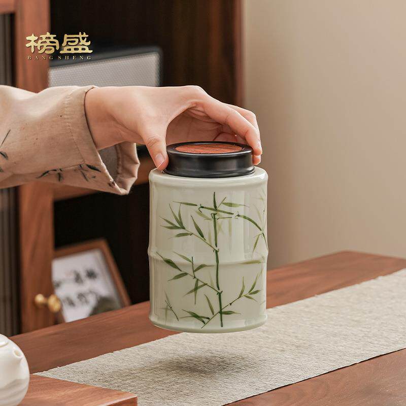 手绘茶叶罐陶瓷家用防潮中式茶罐密封罐存茶罐高档绿茶储存罐