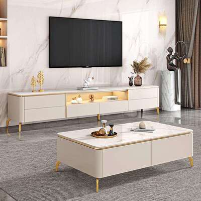 3159-7008茶几客厅家用轻奢现代意式客厅桌子小户型圆角玻璃茶几