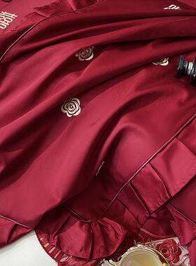 公主婚礼床上用品四套结大婚陪件嫁女单方红色WZ100844纯全纯棉床