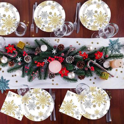 Snowflake Christmas Party Supplies Set 圣诞节派对一次性纸盘