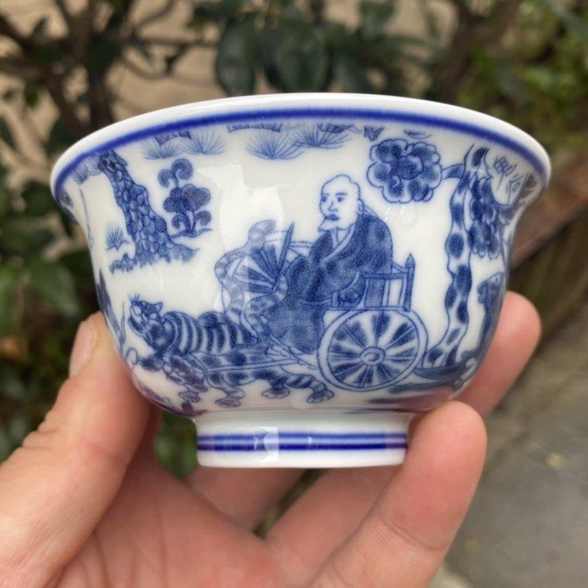 景德镇青花鬼谷子下山压手杯主人杯男士家用陶瓷茶杯个人专用单杯