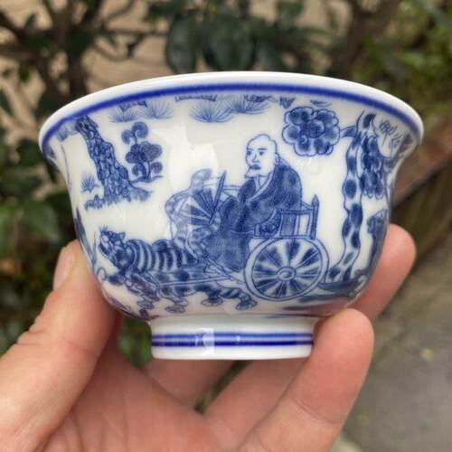 景德镇青花鬼谷子下山压手杯主人杯男士家用陶瓷茶杯个人专用单杯