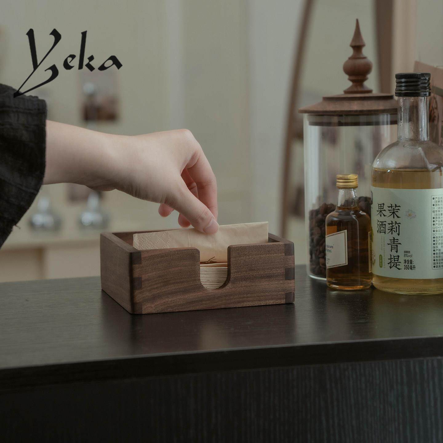 实木餐巾纸盒纸巾盒高级感木质定制商用咖啡店饭厅纸巾收纳盒方形