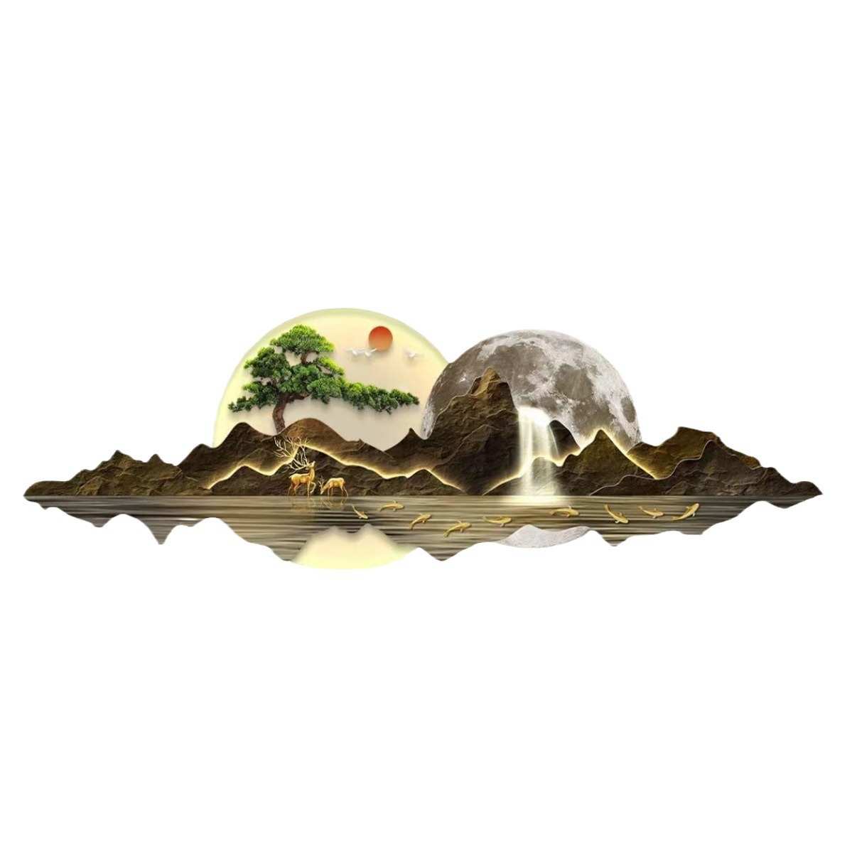 轻奢LED带灯无框工艺现代简约迎客松装饰画沙发背景墙挂画图片