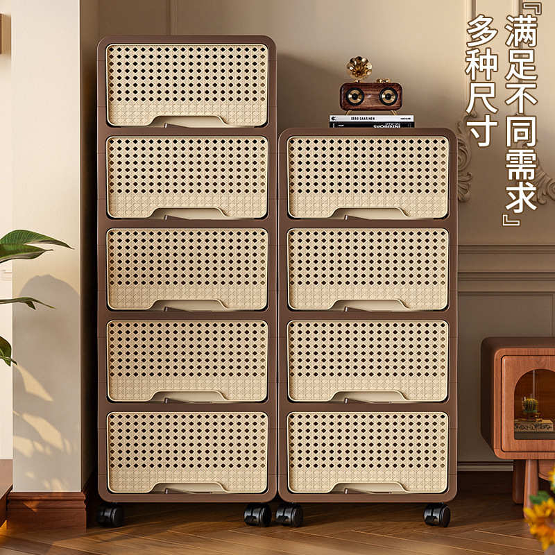 中古风收纳柜储物推车抽屉式置物架免安装家用多层卧室收纳床头柜