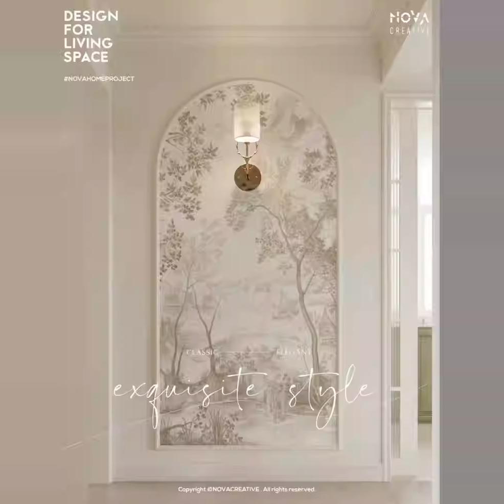 法式树林墙布卧室客厅背景墙壁纸玄关墙纸手绘复古南洋风定制壁布