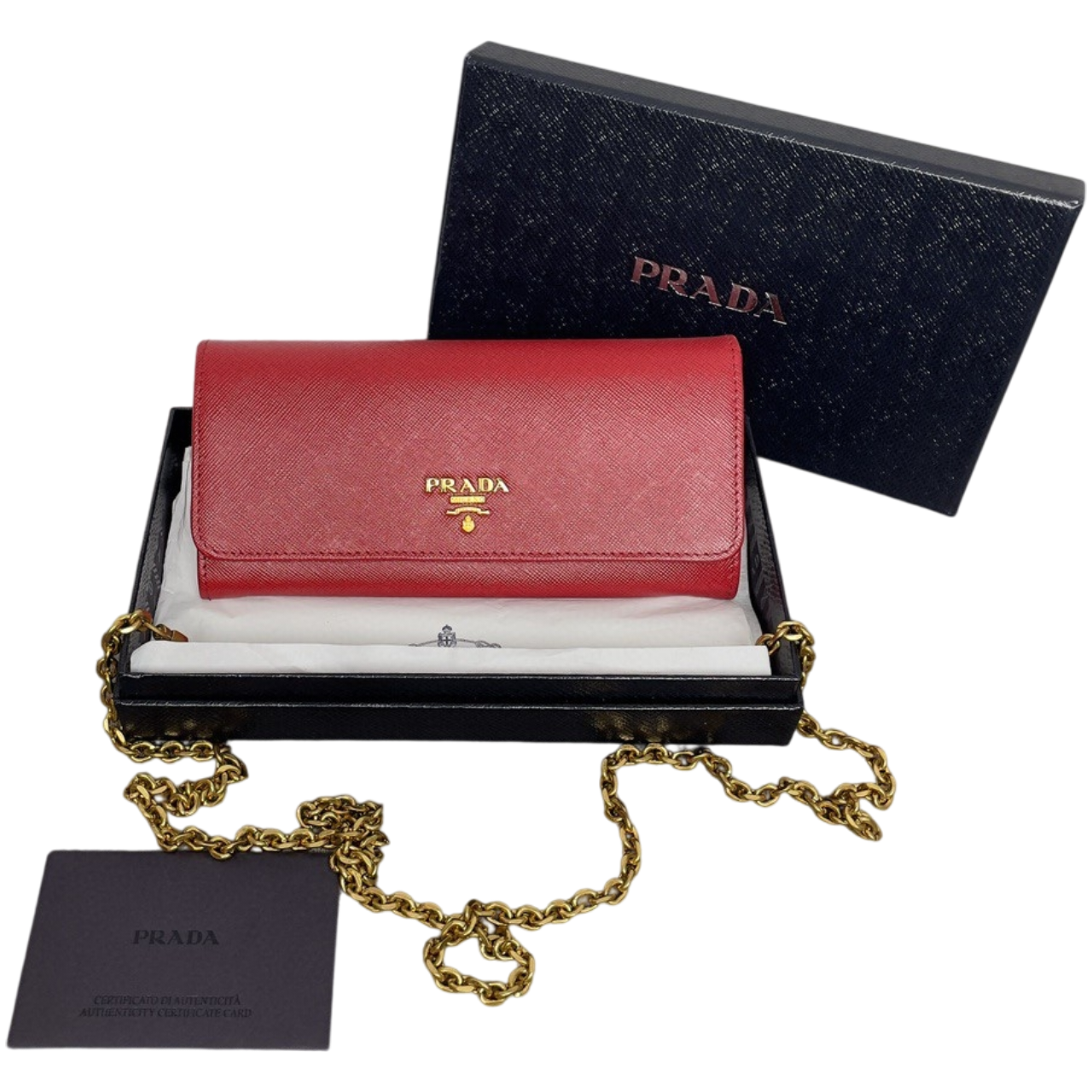 98新未使用 PRADA普拉达红色牛皮字母标翻盖钱包女包 奢品