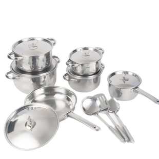 批發(fā)不銹鋼廚房鍋具套裝 禮品多件套組15件套廚具烹飪炊具pots