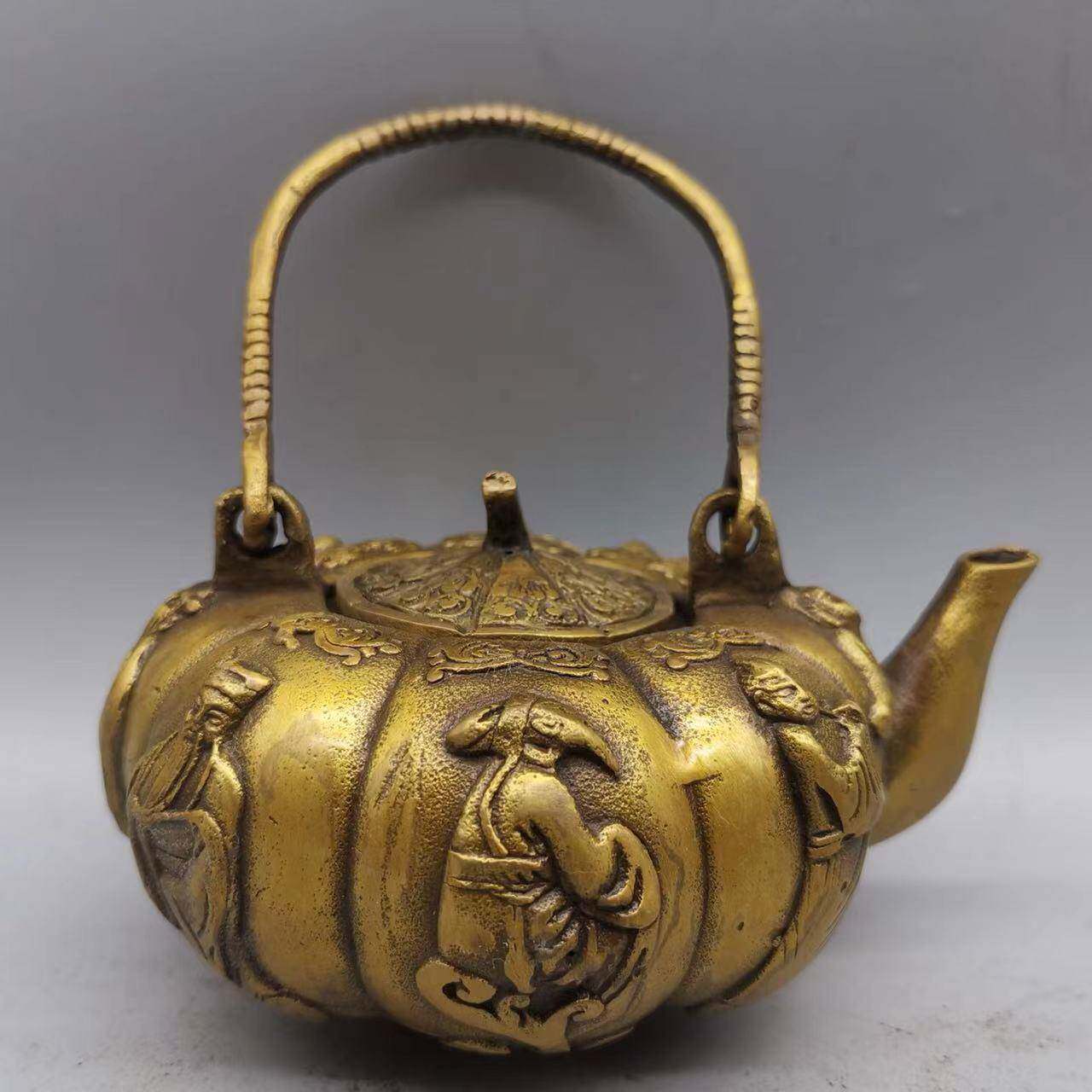 古董古玩仿古铜壶八仙壶酒壶 老物件乡下收藏 水壶居家工艺