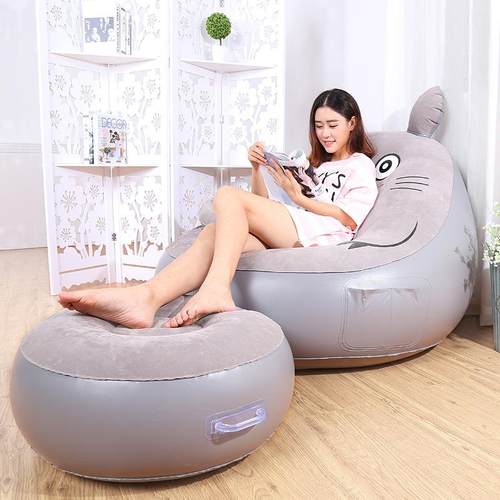 龙猫懒人充气沙发单人植绒面料卧室阳台户外舒适小沙发多功能沙发