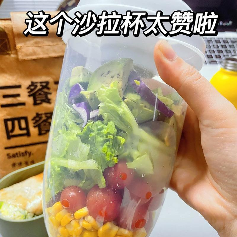 沙拉杯便携式外带早餐杯带叉带盖蔬菜燕麦杯水果杯网红减脂减肥