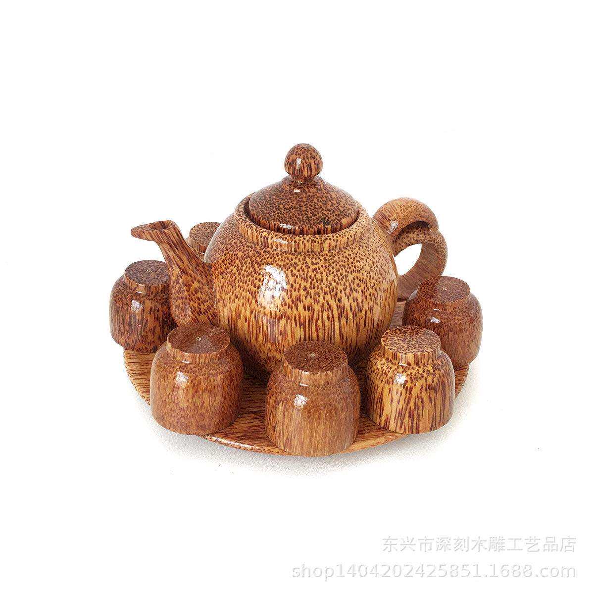 批越南天然工艺品摆件 木制茶具 椰子木茶壶茶杯茶盘套装 可刻字