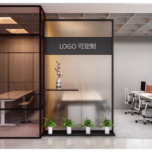 办公室前台可移动落地背景形象墙公司企业简约玻璃铁艺屏风隔断