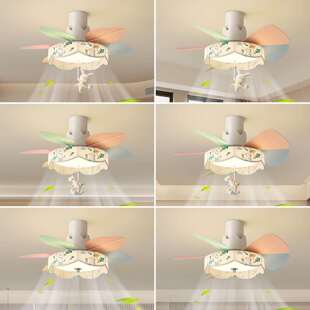 儿童房风扇灯可爱吊扇灯女孩男孩卧室风扇灯卡通奶油风直叶风扇灯