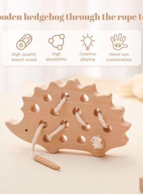Wooden Hedgehog Threading Board Kids Montessori Toys Beech W