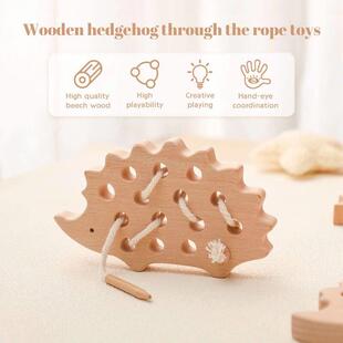 Board Wooden Threading Toys Beech Montessori Hedgehog Kids