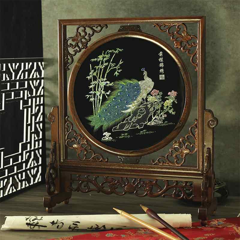 扬州漆器平磨螺钿结婚生日礼品圆转架台屏商务喜庆家居乔迁摆件厂