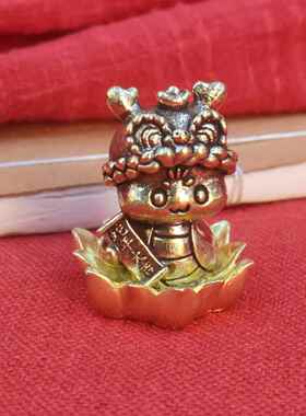 2026实心纯黄铜莲花灵蛇翻砂摆件仿古精工铜艺茶宠铜蛇古玩铜器铜