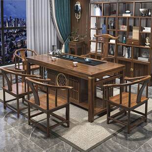 新中式 实EWB木茶桌组合功夫茶桌全茶套泡茶茶几椅自动榆烧水一体