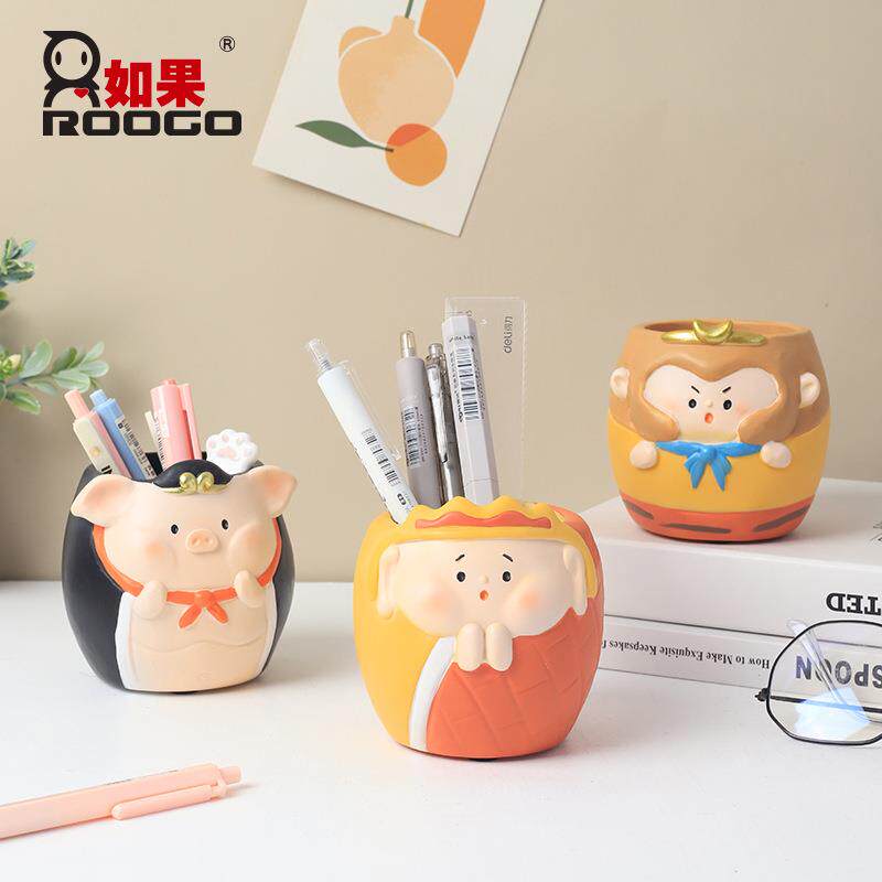 如果西游记师徒四人笔筒收纳盒家居桌面摆件创意卡通树脂多肉花盆