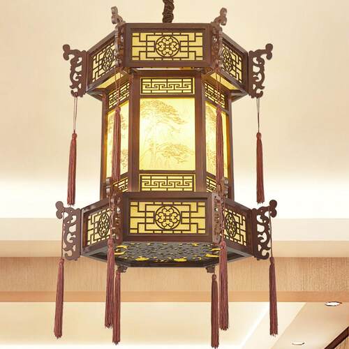 中式吊灯实木饭厅阳台灯具彷古长廊茶楼饭店祠堂红灯笼羊皮灯门口