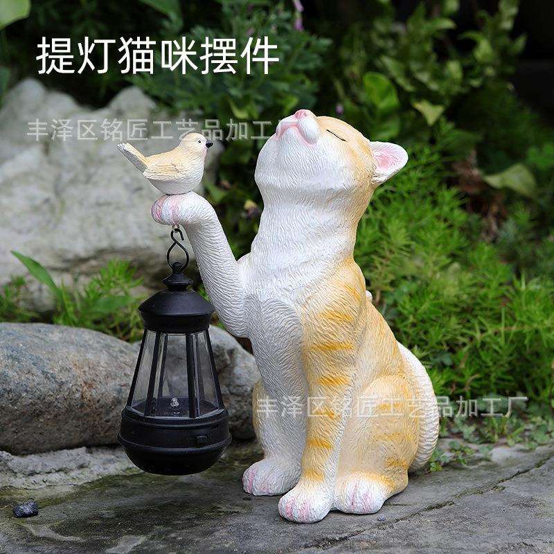 跨境花园动物小猫咪太阳能灯摆件户外庭院创意装饰雕像树脂工艺品