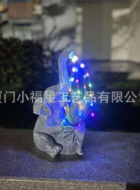 跨境新品母子象多肉花盆带太阳能流水灯四彩色户外花园庭院装饰灯