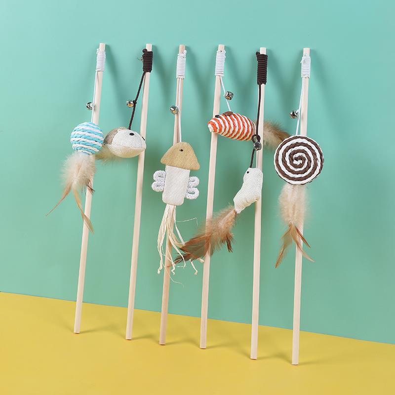 宠物用品 猫玩具麻绳逗猫杆木质手柄解闷互动新款老鼠逗猫棒