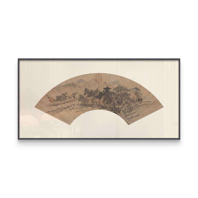 新中式扇面装饰画书房玄关过道禅意多联挂画酒店别墅茶室大气壁画