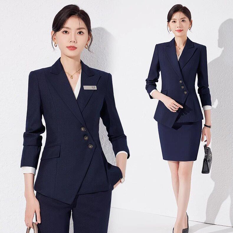 藏蓝色西装套装女春夏新款职业正装时尚气质珠宝店前台经理工作服