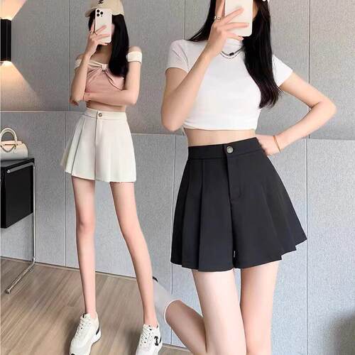 Elegant High Waist A - Line Wide Leg Shorts , Ruched Suit