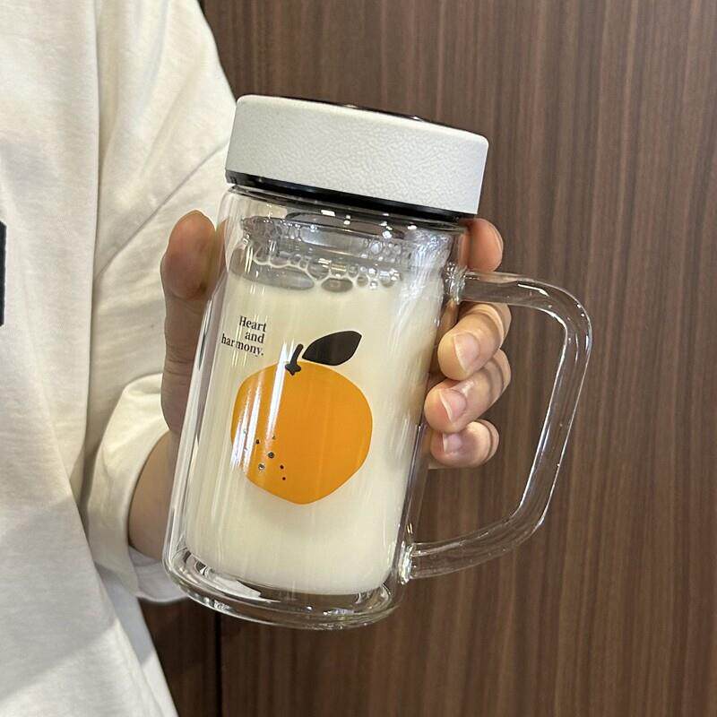 高级感双层玻璃杯隔热泡茶杯茶水分离水果女学生杯子手柄咖啡水杯