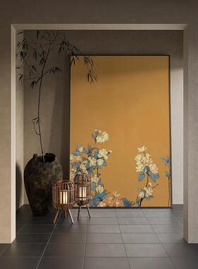 代新中现式黄色NZA朵客厅入户玄花关装饰画卧室床头挂壁画小众竖