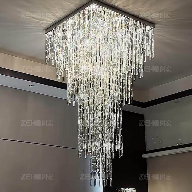 复式楼大吊灯别墅豪华水晶灯具酒店大堂灯客厅中空loft楼梯长吊灯