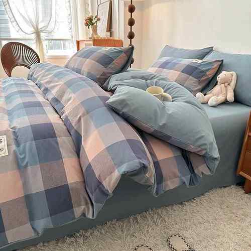 205新款类纯棉水洗棉四件套纯三棉38093143套床单床笠2枕套学生床