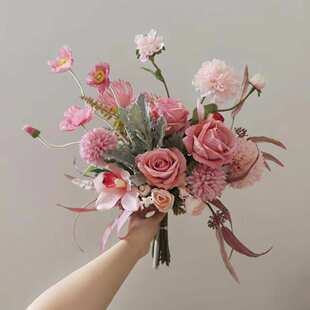 花搭假仿真粉色花束办公桌混道具小摄影手札m366摆设花批发花绢