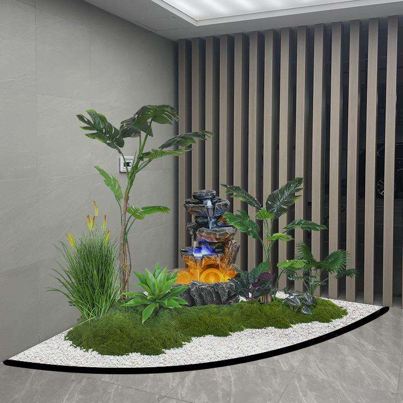 转角流水造景玄关绿植室内景观摆件真氛围入户阳台循环水水景