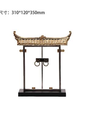 禅意新中式代金抽象金色屋檐件样属板现房售楼处大堂博古架摆657