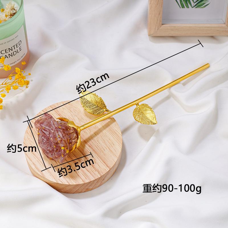 新款直销跨境天然水晶碎石滴胶玫瑰花摆件店庆婚庆促销回礼情人节