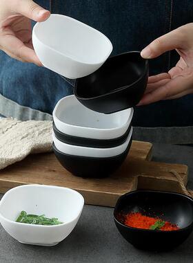 塑料方形家用小碟子双格商用餐厅小菜碟白色餐具火锅调味酱料醋碟