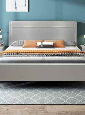 现代简约灰色实木床1.8米双人1.5m北欧轻奢主卧储物床新款婚床