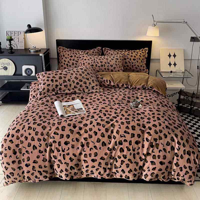 高档红款冬网季豹纹四件套被牛绒加厚套保奶暖金貂绒珊瑚绒床上用,床上用品,床品套件/四件套/多件套,淘宝优惠券,粉丝福利购,淘宝优惠卷