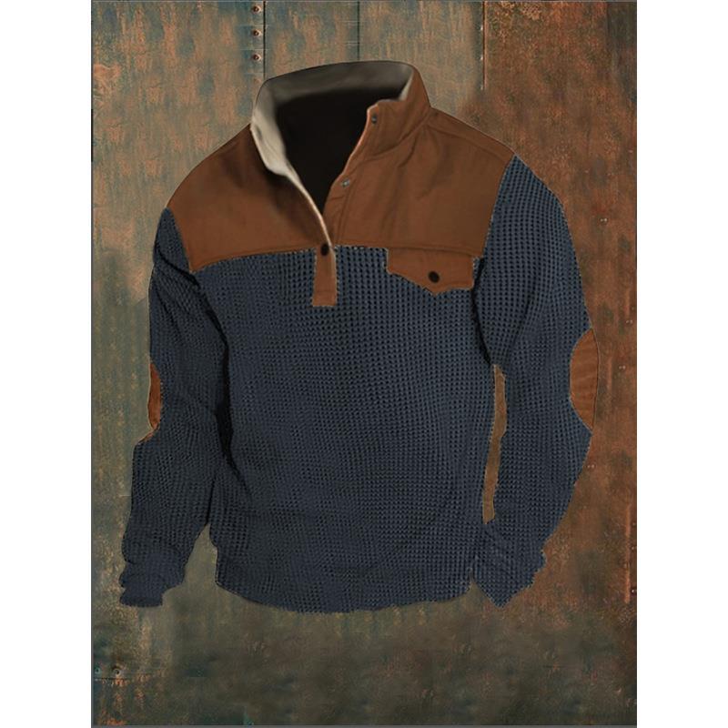 Men's Corn Button Stand Collar Long Sleeve Sweatshirt