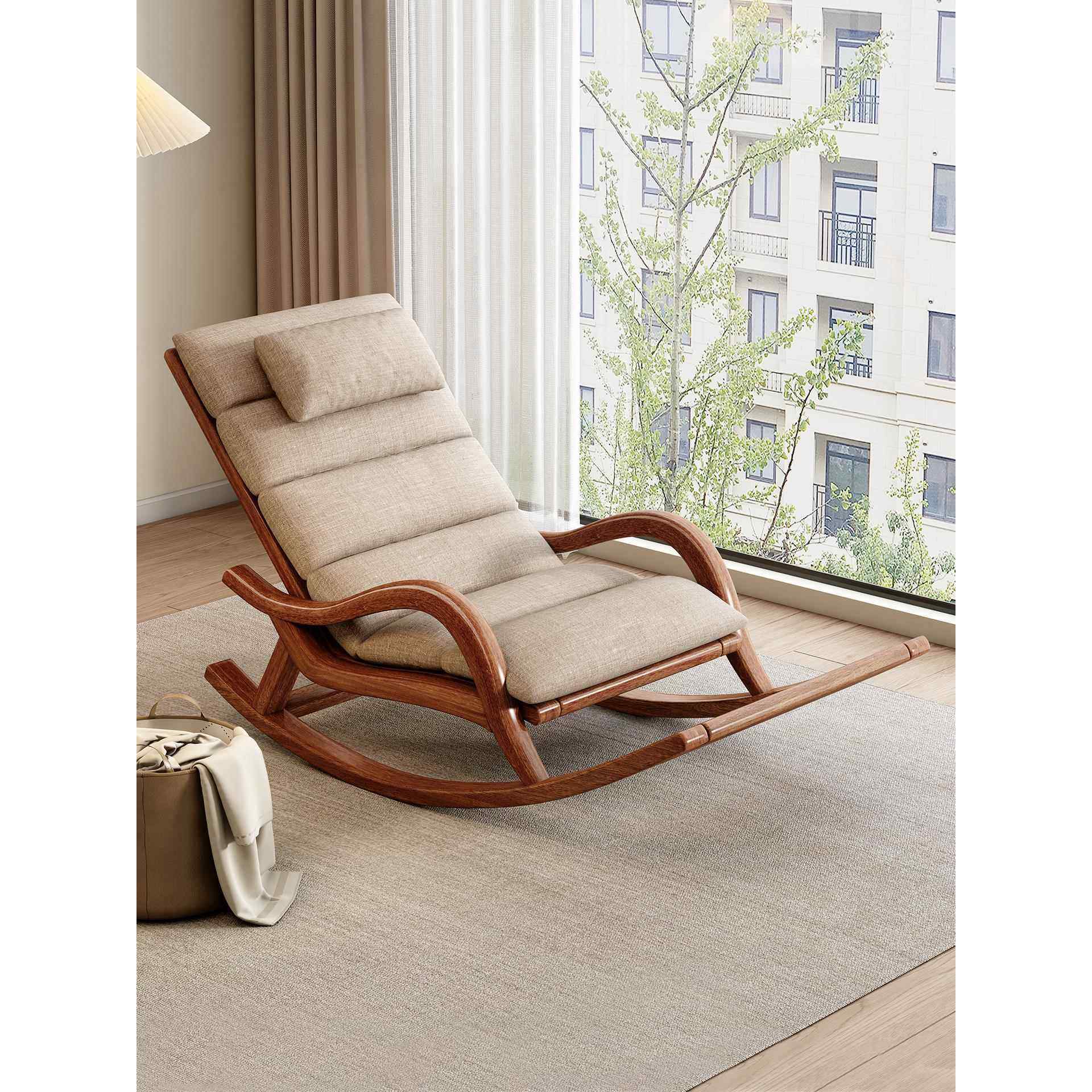 全实木摇椅躺椅家用客厅单人沙发新中式大人摇摇椅阳台休闲懒人