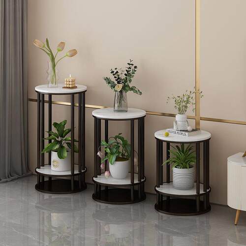 Italian-style luxury marble-patterned solid wood flower stan