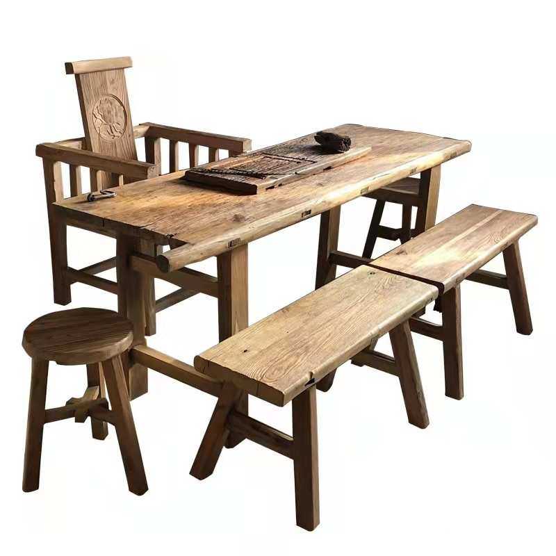 中式踏板吧台公室餐桌古风茶桌桌新台办风化楼梯板材复榆木茶老