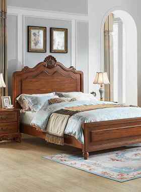 W7美式木床室XS-20201.5/1.实8床米全实木大床1米5床卧欧式主卧婚