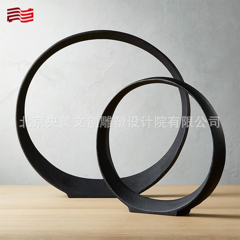 现代简约黑色环形铁艺摆件酒店艺术品陈列工艺品创意金属装饰摆件