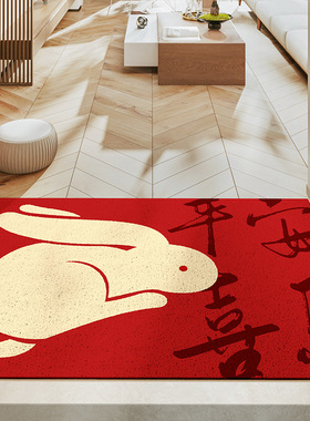 新年红色喜庆PVC进门地毯地垫 门口家用入户丝圈除尘防滑脚垫玄